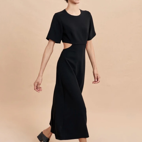 NEW La Ligne NYC Charly Midi Cut-Out Dress - Black Noir Formal Crew neck - Picture 2 of 9